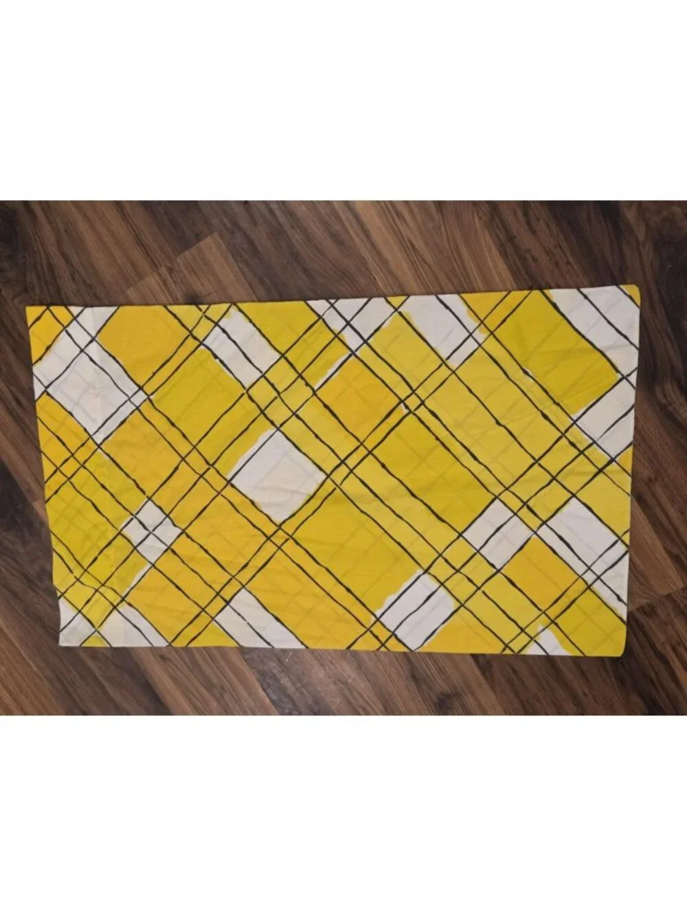 VTG Vera Burlington Pillowcase Mod Yellow Abstract Geometric Plaid Percale